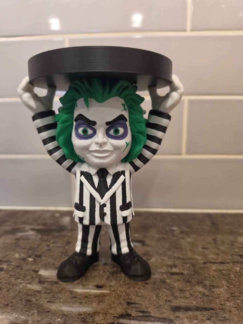 Beetlejuice-Inspired Black & White Striped candle holder